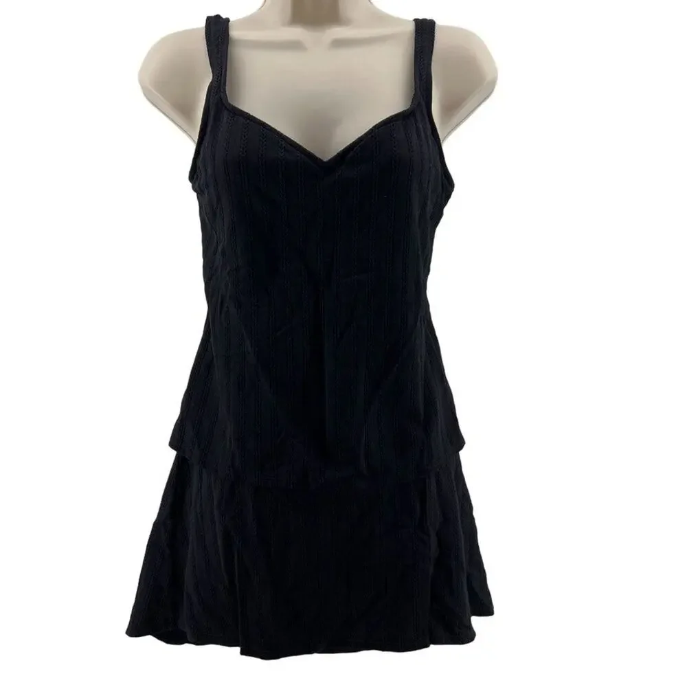 Jantzen Black Textured Tankini 3 PC Set Womens Swim Separates Size 8